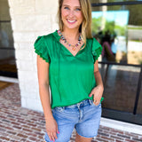 Current Air - Kelly Green Crochet Details Blouse-200 Fashion Blouses-CURRENT AIR CLOTHING-July & June Women's Fashion Boutique Located in San Antonio, Texas