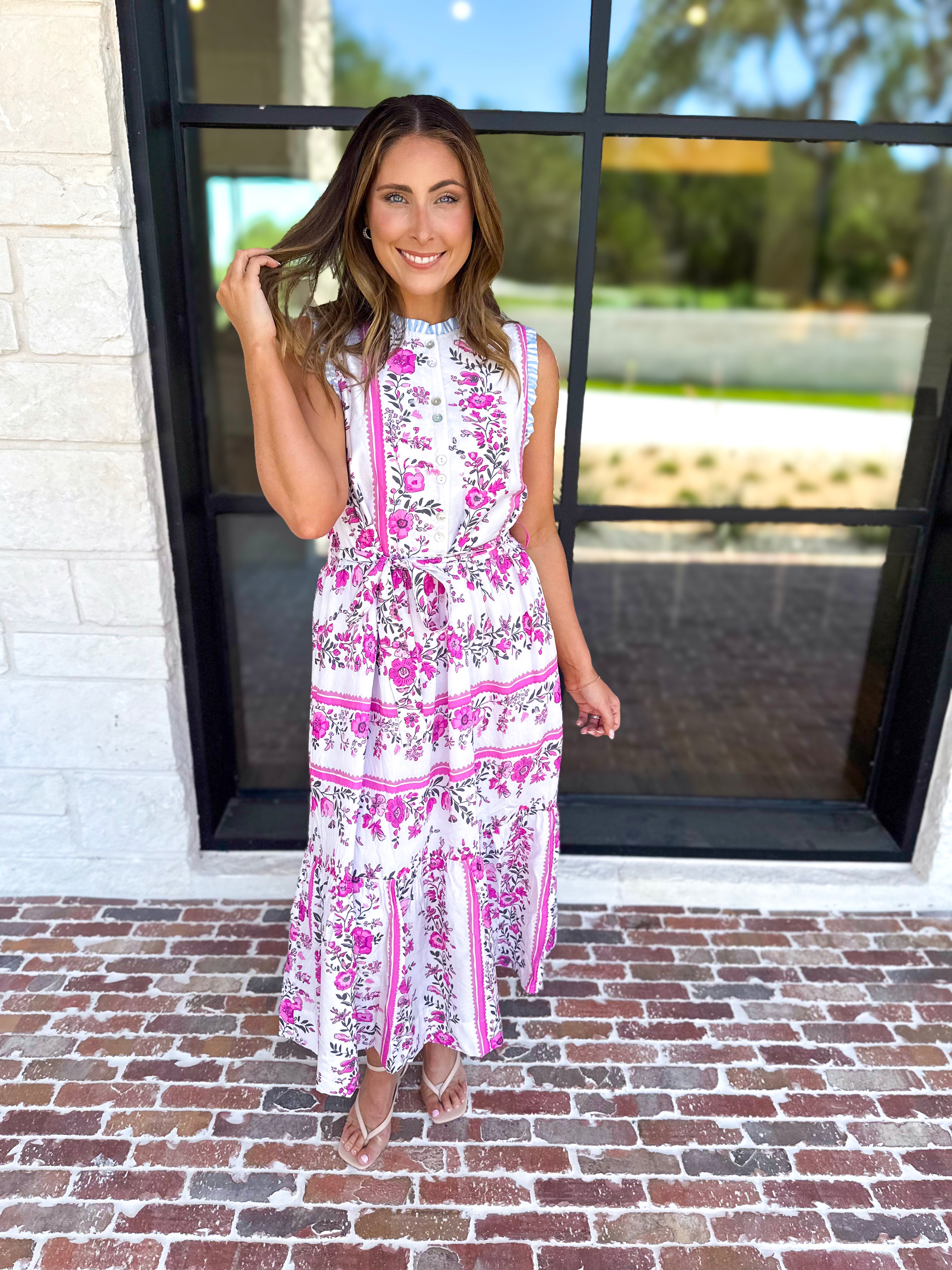 THML - Lillian Pink Floral Midi Dress-500 Midi-THML-July & June Women's Fashion Boutique Located in San Antonio, Texas