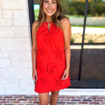 Beachy Red Halter Mini Dress-510 Mini-SKIES ARE BLUE-July & June Women's Fashion Boutique Located in San Antonio, Texas