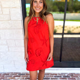 Beachy Red Halter Mini Dress-510 Mini-SKIES ARE BLUE-July & June Women's Fashion Boutique Located in San Antonio, Texas