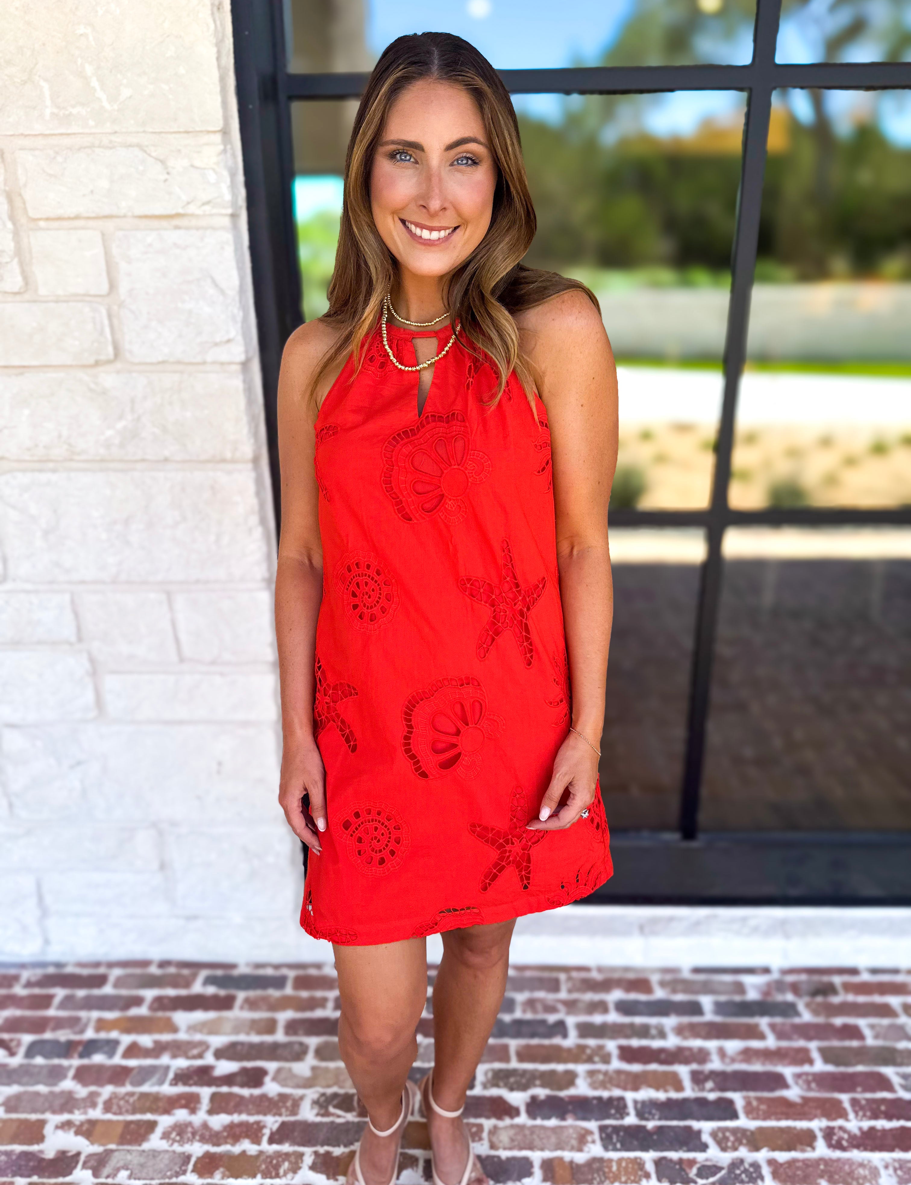Beachy Red Halter Mini Dress-510 Mini-SKIES ARE BLUE-July & June Women's Fashion Boutique Located in San Antonio, Texas