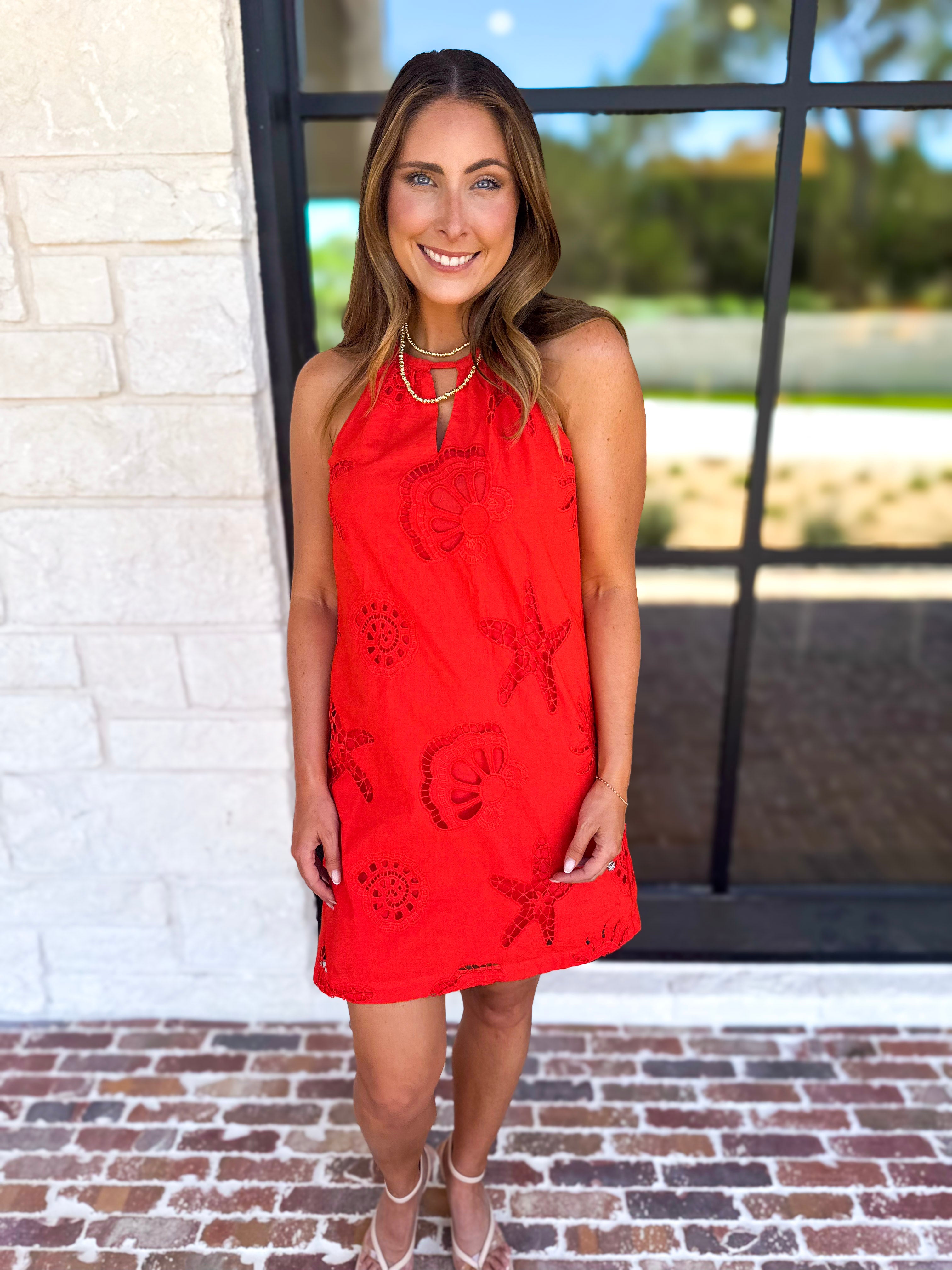 Beachy Red Halter Mini Dress-510 Mini-SKIES ARE BLUE-July & June Women's Fashion Boutique Located in San Antonio, Texas