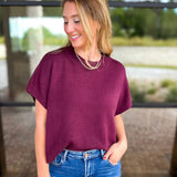 Easy Going Short Sleeve Knit Top - Burgundy-230 Sweaters/Cardis-PINCH-July & June Women's Fashion Boutique Located in San Antonio, Texas