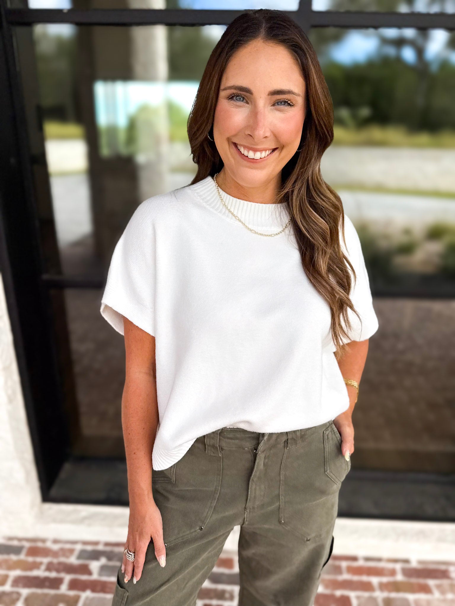 Easy Going Short Sleeve Knit Top - Ivory-230 Sweaters/Cardis-PINCH-July & June Women's Fashion Boutique Located in San Antonio, Texas