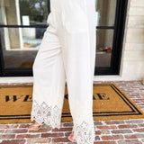 Current Air - Ivory Pants w/ Crochet Details-400 Pants-CURRENT AIR CLOTHING-July & June Women's Fashion Boutique Located in San Antonio, Texas