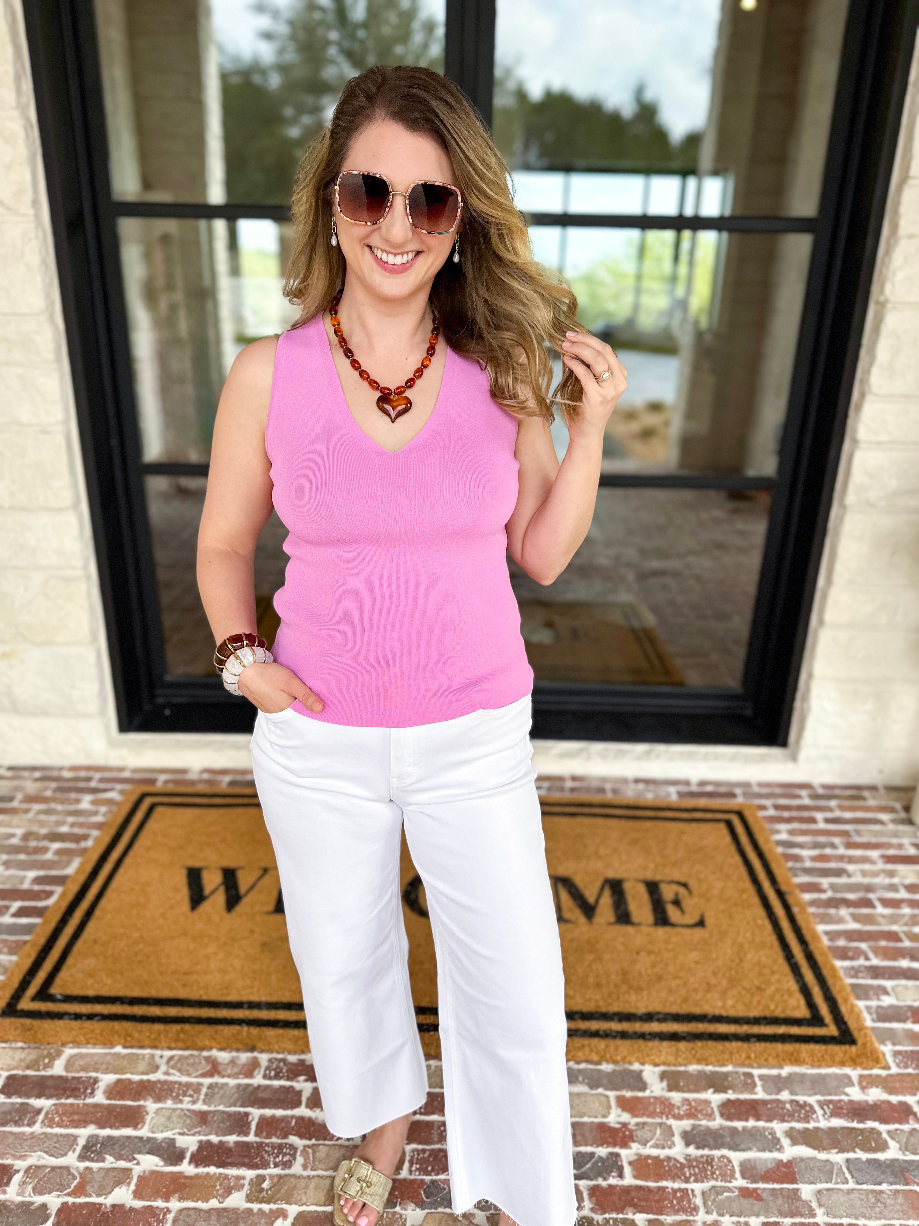 Current Air - Knit V-Neck Tank - Orchid-210 Casual Blouses-CURRENT AIR CLOTHING-July & June Women's Fashion Boutique Located in San Antonio, Texas