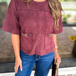 In Style Suede Top - Merlot-200 Fashion Blouses-ENTRO-July & June Women's Fashion Boutique Located in San Antonio, Texas