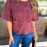 In Style Suede Top - Merlot-200 Fashion Blouses-ENTRO-July & June Women's Fashion Boutique Located in San Antonio, Texas