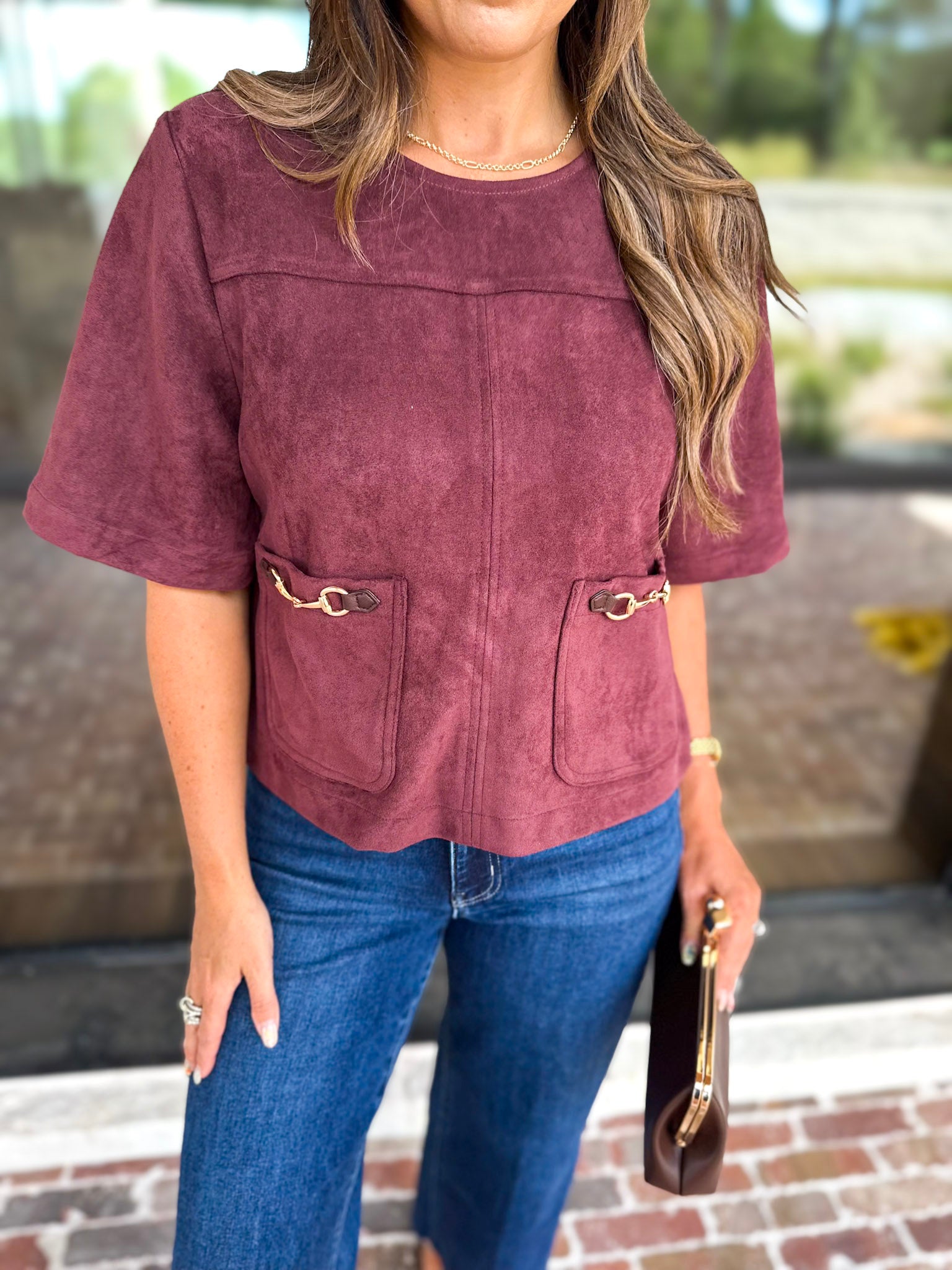 In Style Suede Top - Merlot-200 Fashion Blouses-ENTRO-July & June Women's Fashion Boutique Located in San Antonio, Texas