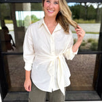 The Sarah Tie Button Down - Ivory-200 Fashion Blouses-ENTRO-July & June Women's Fashion Boutique Located in San Antonio, Texas