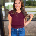 Cap Sleeve Knit Top - Eggplant-230 Sweaters/Cardis-PINCH-July & June Women's Fashion Boutique Located in San Antonio, Texas