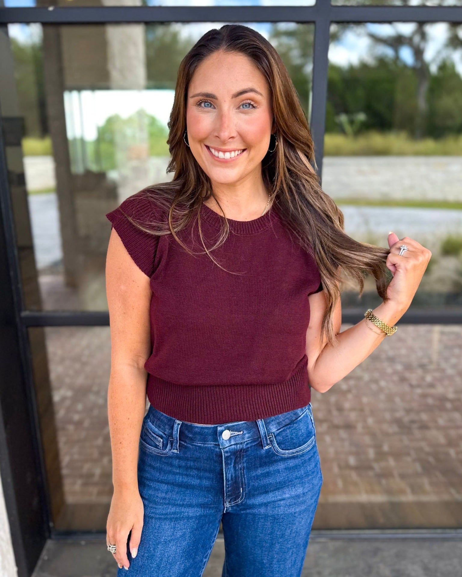 Cap Sleeve Knit Top - Eggplant-230 Sweaters/Cardis-PINCH-July & June Women's Fashion Boutique Located in San Antonio, Texas