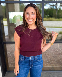 Cap Sleeve Knit Top - Eggplant-230 Sweaters/Cardis-PINCH-July & June Women's Fashion Boutique Located in San Antonio, Texas