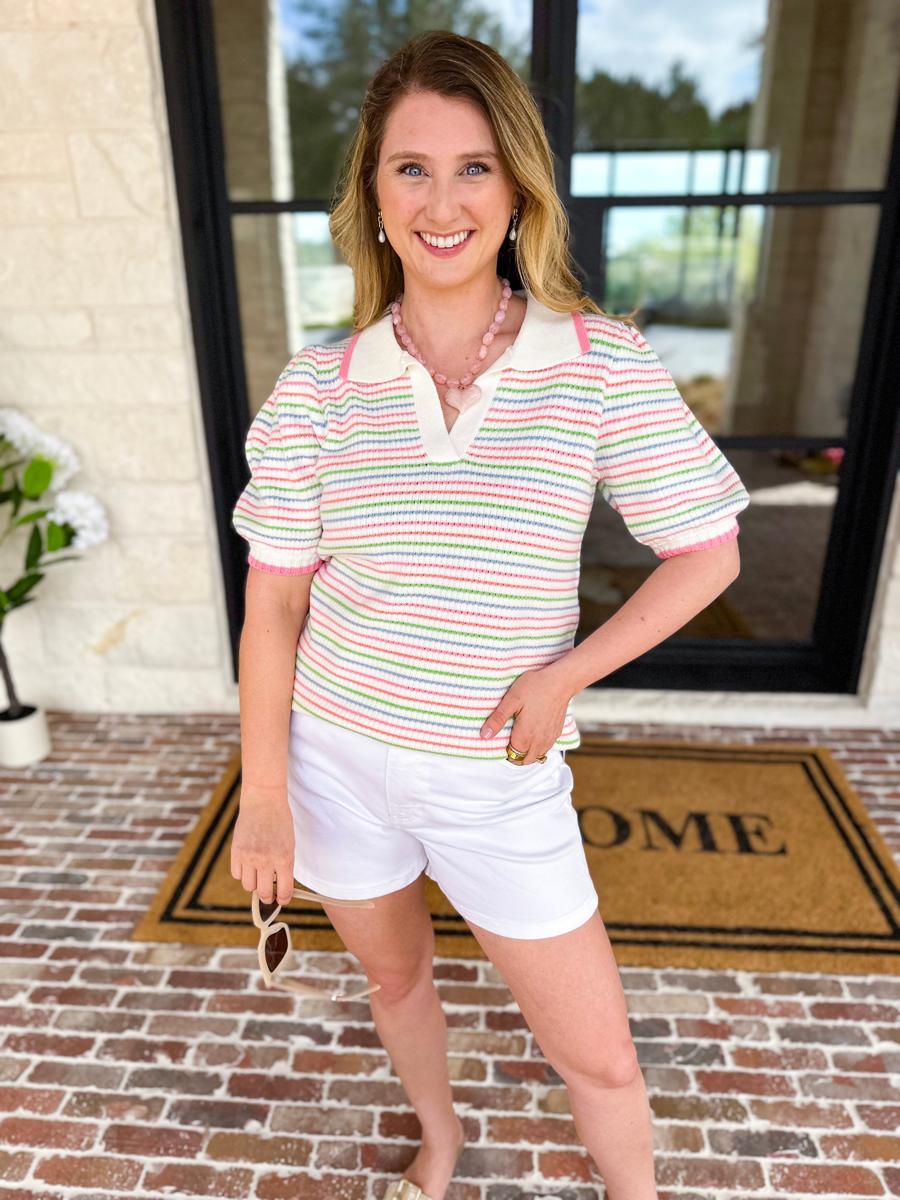 Mary Square - Multi Stripe Knit Top-230 Sweaters/Cardis-MARY SQUARE-July & June Women's Fashion Boutique Located in San Antonio, Texas