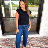 Cap Sleeve Knit Top - Black-230 Sweaters/Cardis-PINCH-July & June Women's Fashion Boutique Located in San Antonio, Texas