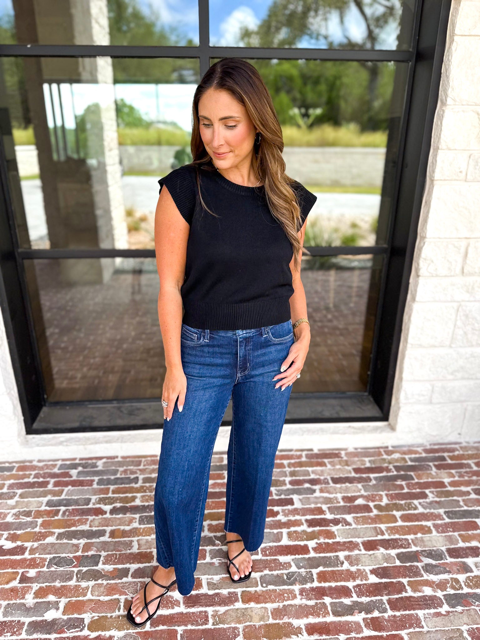 Cap Sleeve Knit Top - Black-230 Sweaters/Cardis-PINCH-July & June Women's Fashion Boutique Located in San Antonio, Texas