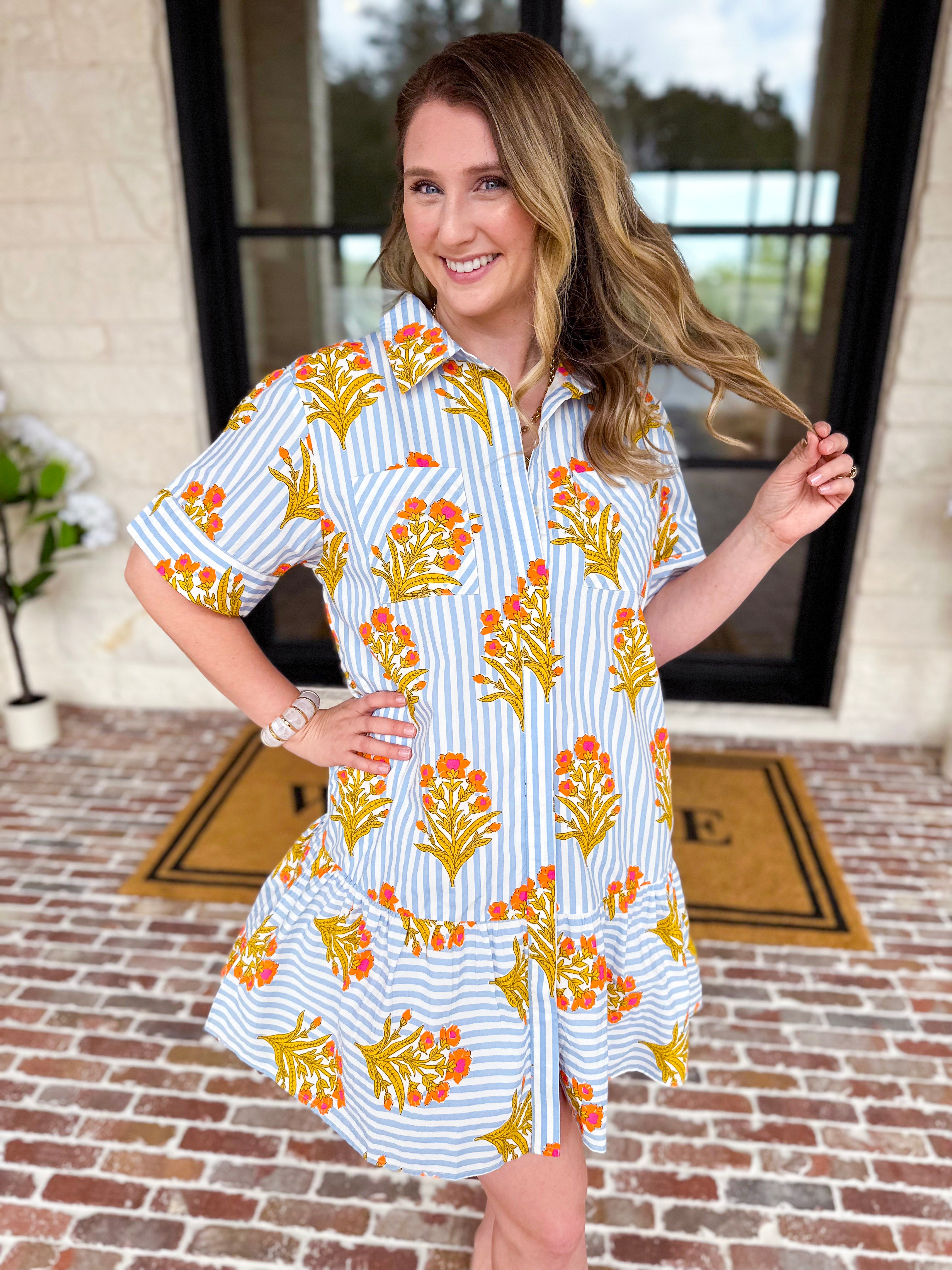 THML - Bold Floral & Stripe Mini Dress-510 Mini-THML-July & June Women's Fashion Boutique Located in San Antonio, Texas