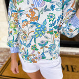 Current Air - Floral Contrast Stripe Blouse-200 Fashion Blouses-CURRENT AIR CLOTHING-July & June Women's Fashion Boutique Located in San Antonio, Texas