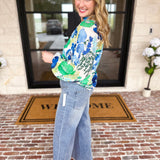THML - Blue & Green Florals Blouse-200 Fashion Blouses-THML-July & June Women's Fashion Boutique Located in San Antonio, Texas