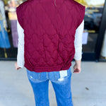 Quilted Bow Vest - Burgundy-600 Outerwear-BLU PEPPER-July & June Women's Fashion Boutique Located in San Antonio, Texas