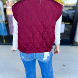 Quilted Bow Vest - Burgundy-600 Outerwear-BLU PEPPER-July & June Women's Fashion Boutique Located in San Antonio, Texas