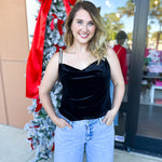 Velvet & Rhinestone Cami-200 Fashion Blouses-SKIES ARE BLUE-July & June Women's Fashion Boutique Located in San Antonio, Texas