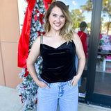 Velvet & Rhinestone Cami-200 Fashion Blouses-SKIES ARE BLUE-July & June Women's Fashion Boutique Located in San Antonio, Texas