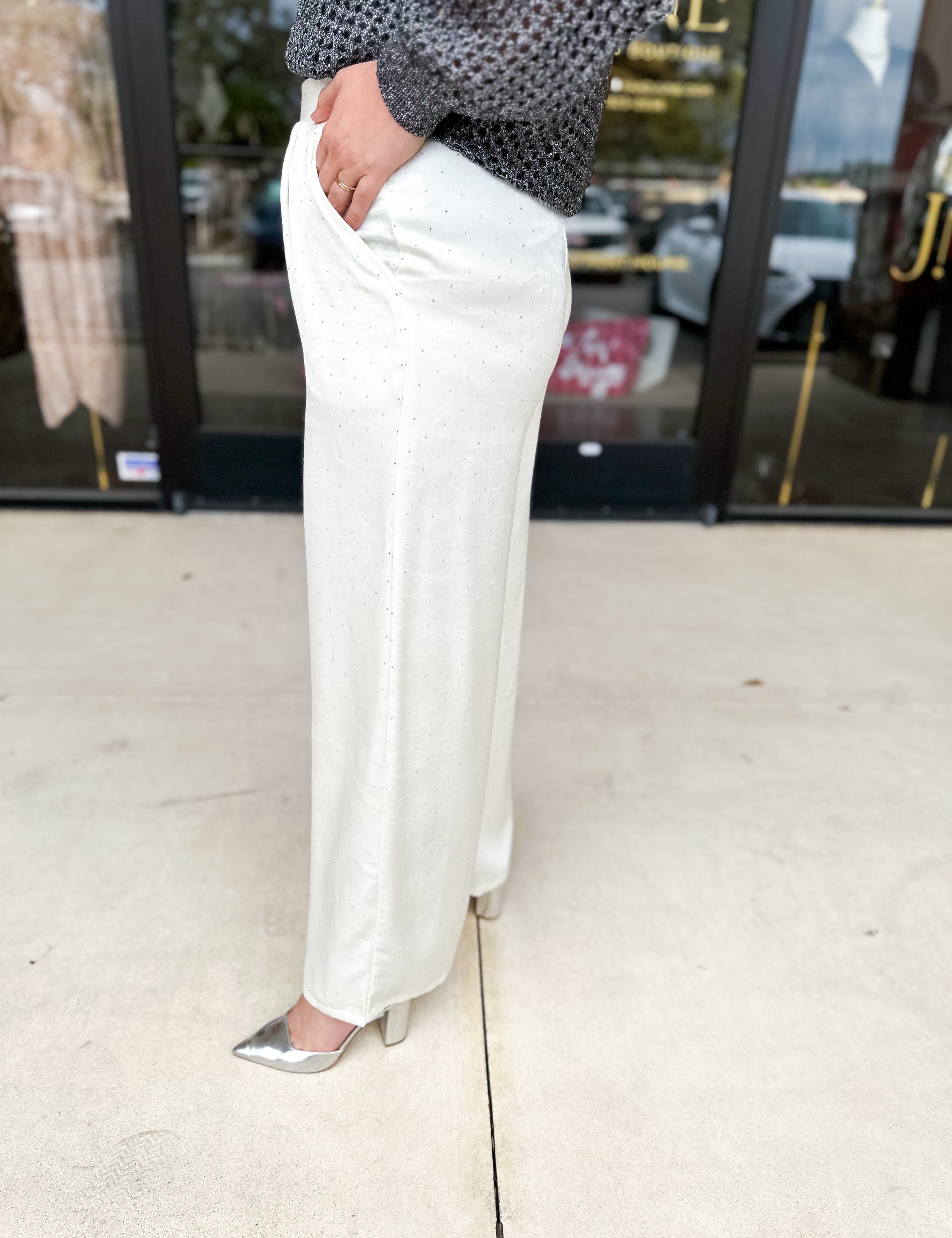 Shimmer Season Cream Trouser Pants-400 Pants-ALLIE ROSE-July & June Women's Fashion Boutique Located in San Antonio, Texas