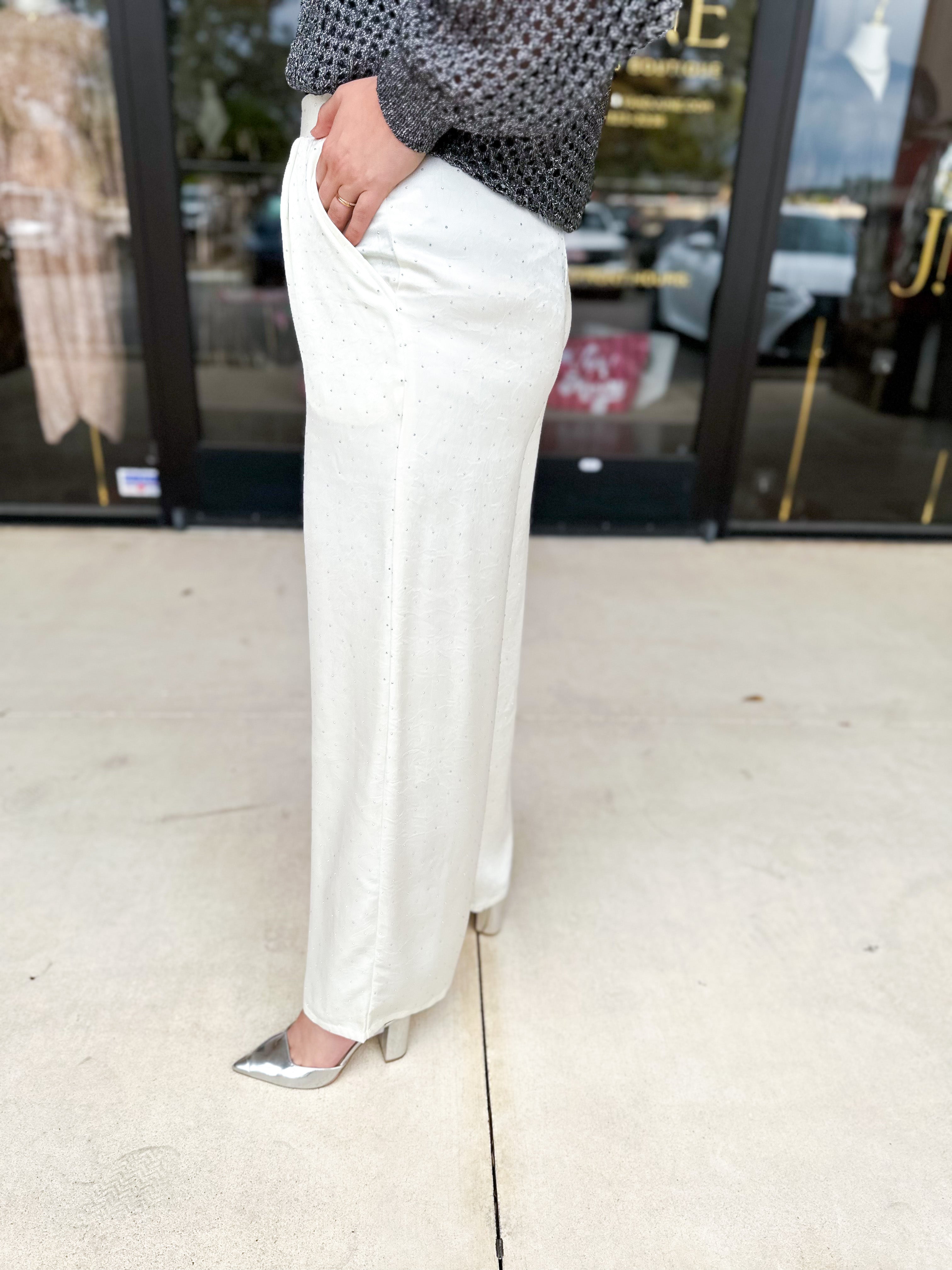 Shimmer Season Cream Trouser Pants-400 Pants-ALLIE ROSE-July & June Women's Fashion Boutique Located in San Antonio, Texas