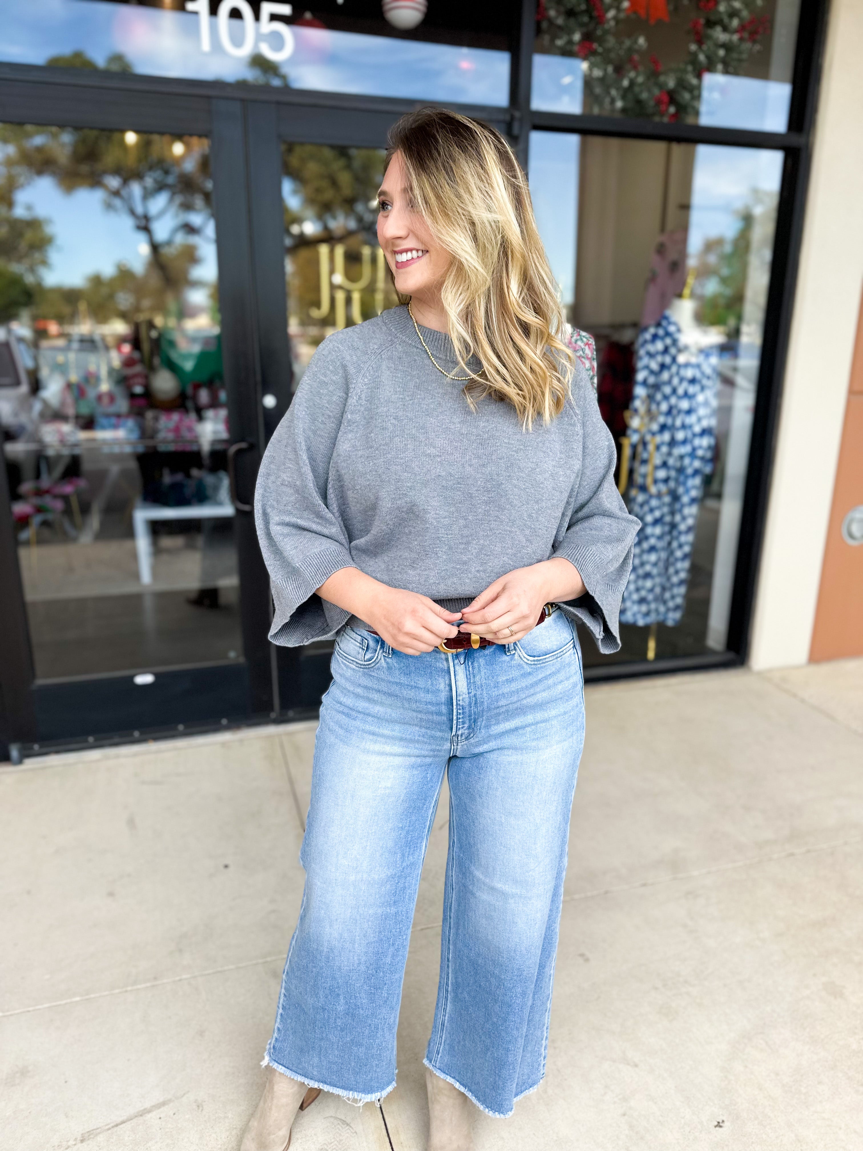 Fall's Favorite Sweater Top - Grey-230 Sweaters/Cardis-FATE-July & June Women's Fashion Boutique Located in San Antonio, Texas