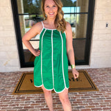 Kelly Green Scalloped Mini Dress-510 Mini-TCEC-July & June Women's Fashion Boutique Located in San Antonio, Texas