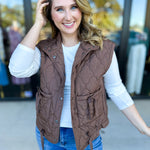 Quilted Bow Vest - Brown-600 Outerwear-BLU PEPPER-July & June Women's Fashion Boutique Located in San Antonio, Texas