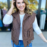Quilted Bow Vest - Brown-600 Outerwear-BLU PEPPER-July & June Women's Fashion Boutique Located in San Antonio, Texas