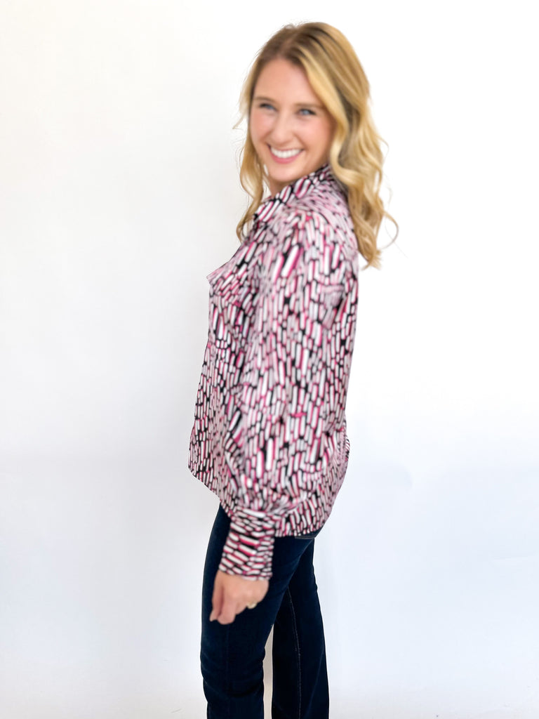 Black & Magenta Abstract Button Down-200 Fashion Blouses-FATE-July & June Women's Fashion Boutique Located in San Antonio, Texas