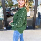 Pine Green Button Down Top-200 Fashion Blouses-JODIFL-July & June Women's Fashion Boutique Located in San Antonio, Texas