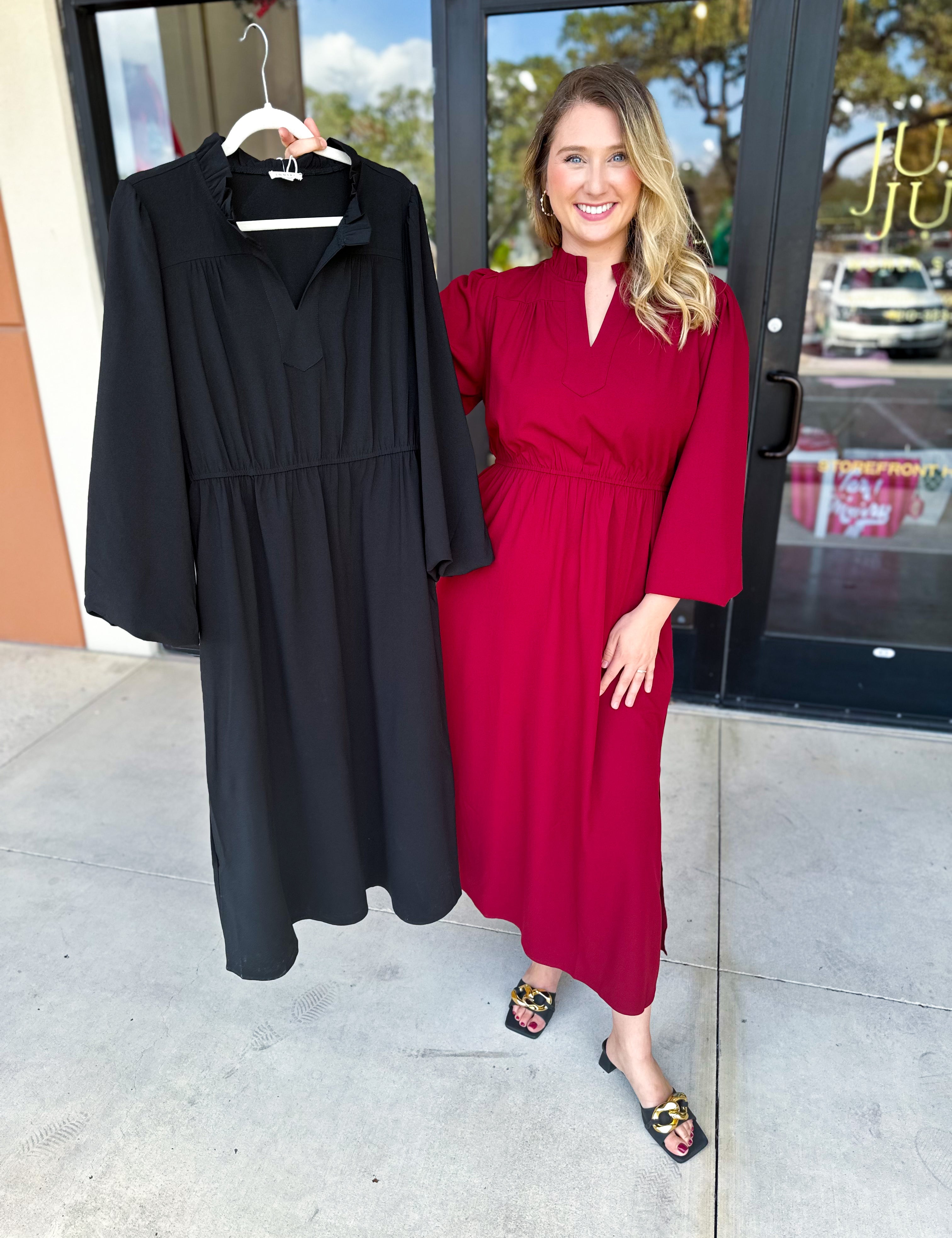 Classic Midi Dress - Deep Red-500 Midi-JODIFL-July & June Women's Fashion Boutique Located in San Antonio, Texas