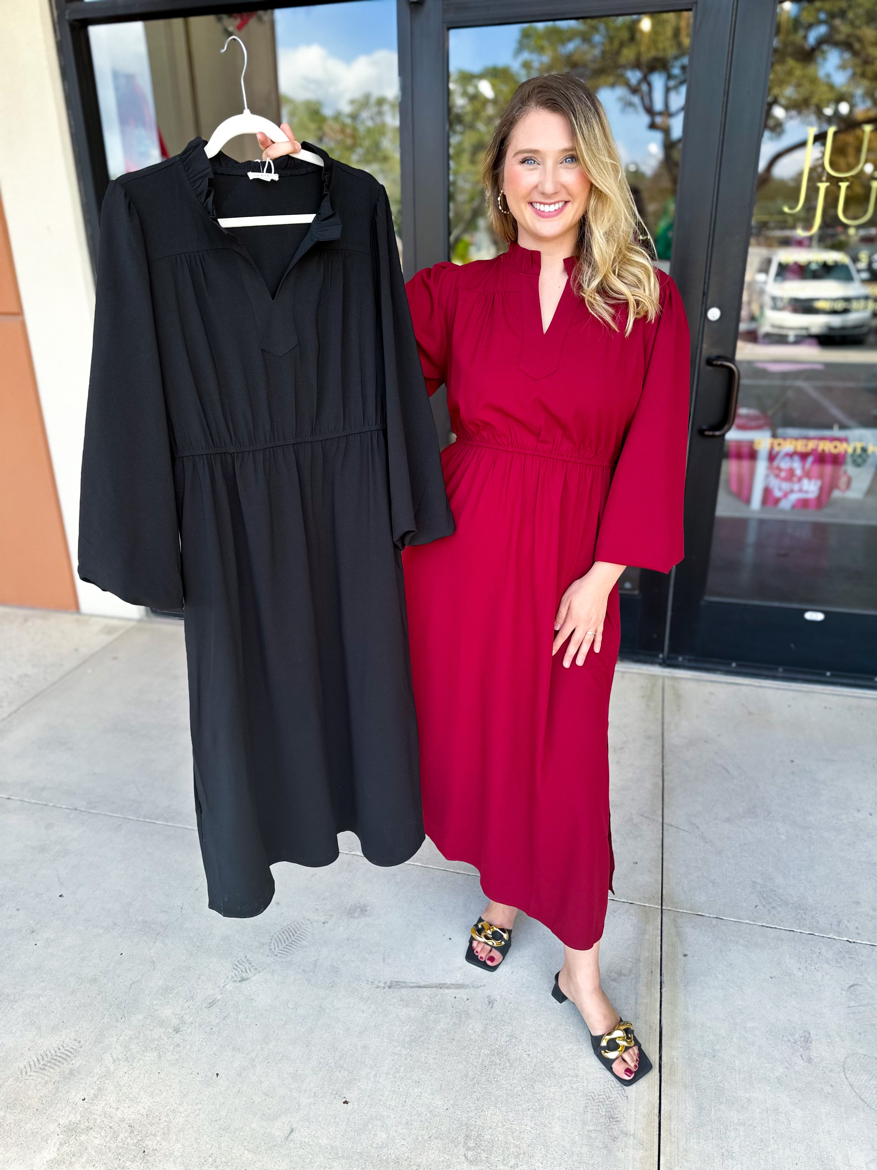 Classic Midi Dress - Deep Red-500 Midi-JODIFL-July & June Women's Fashion Boutique Located in San Antonio, Texas