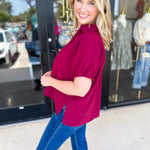 Closet Staple Collared Blouse - Maroon-200 Fashion Blouses-ENTRO-July & June Women's Fashion Boutique Located in San Antonio, Texas
