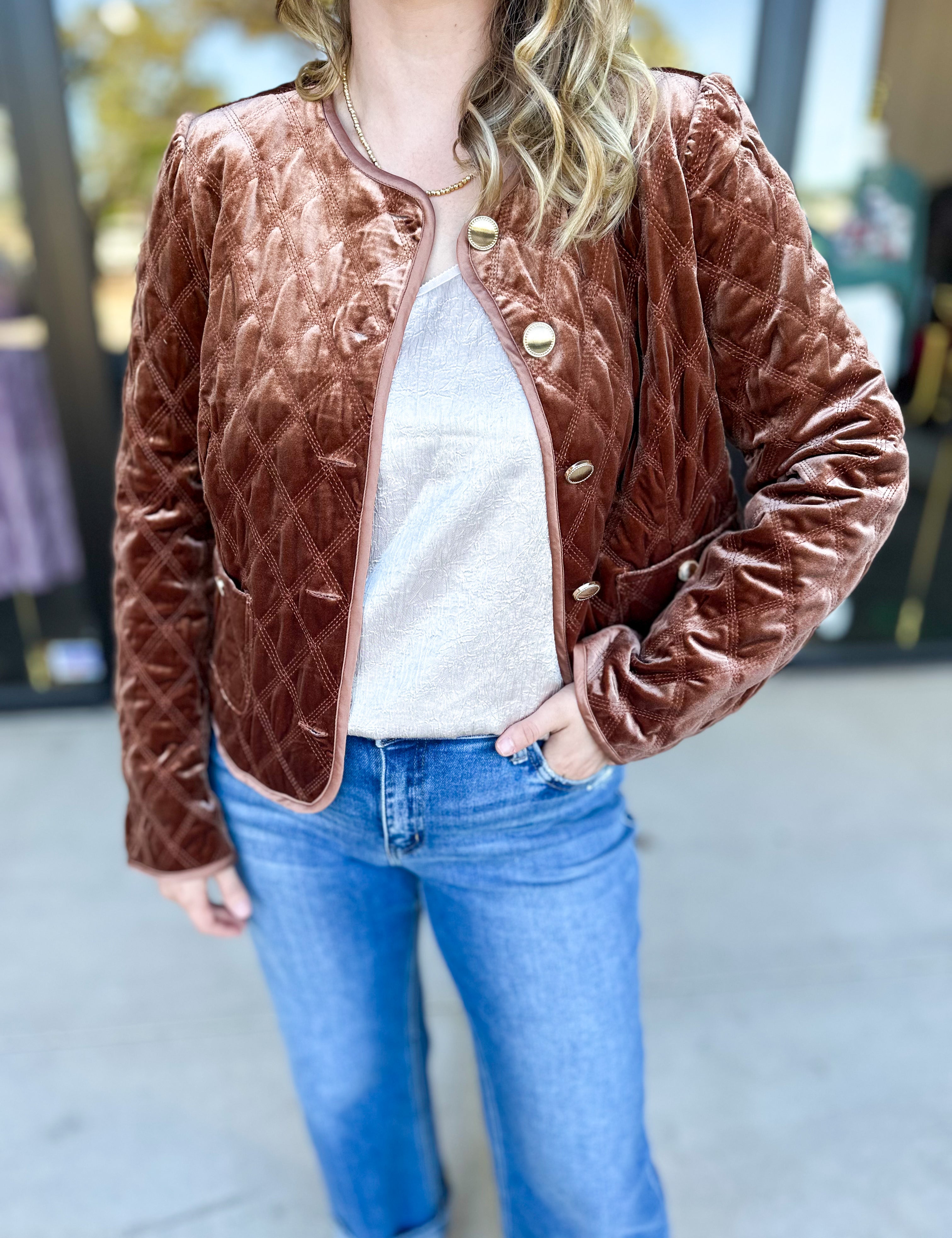 Golden Quilted Jacket-600 Outerwear-FATE-July & June Women's Fashion Boutique Located in San Antonio, Texas