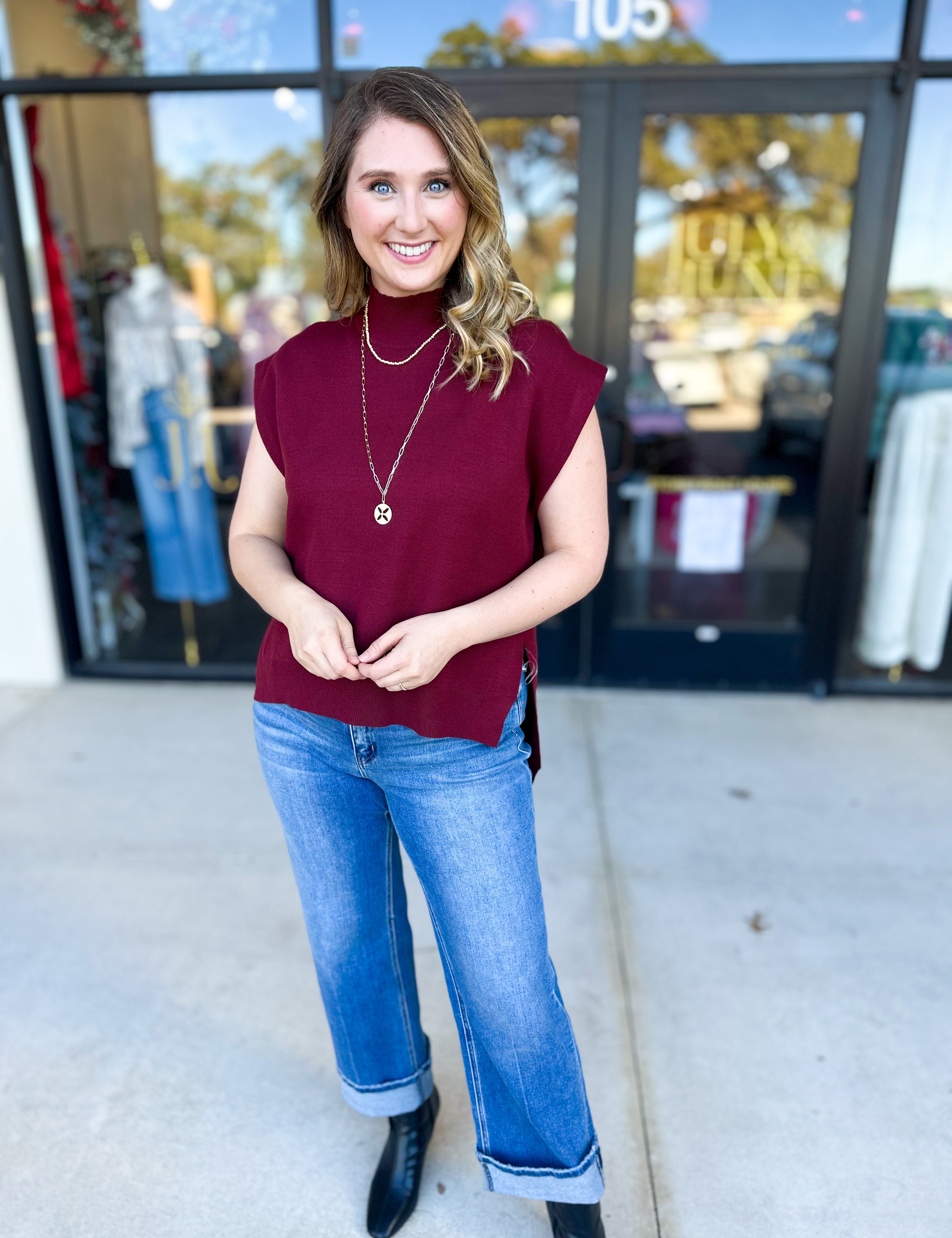 The Abigail Sweater Top - Burgundy-230 Sweaters/Cardis-ENTRO-July & June Women's Fashion Boutique Located in San Antonio, Texas