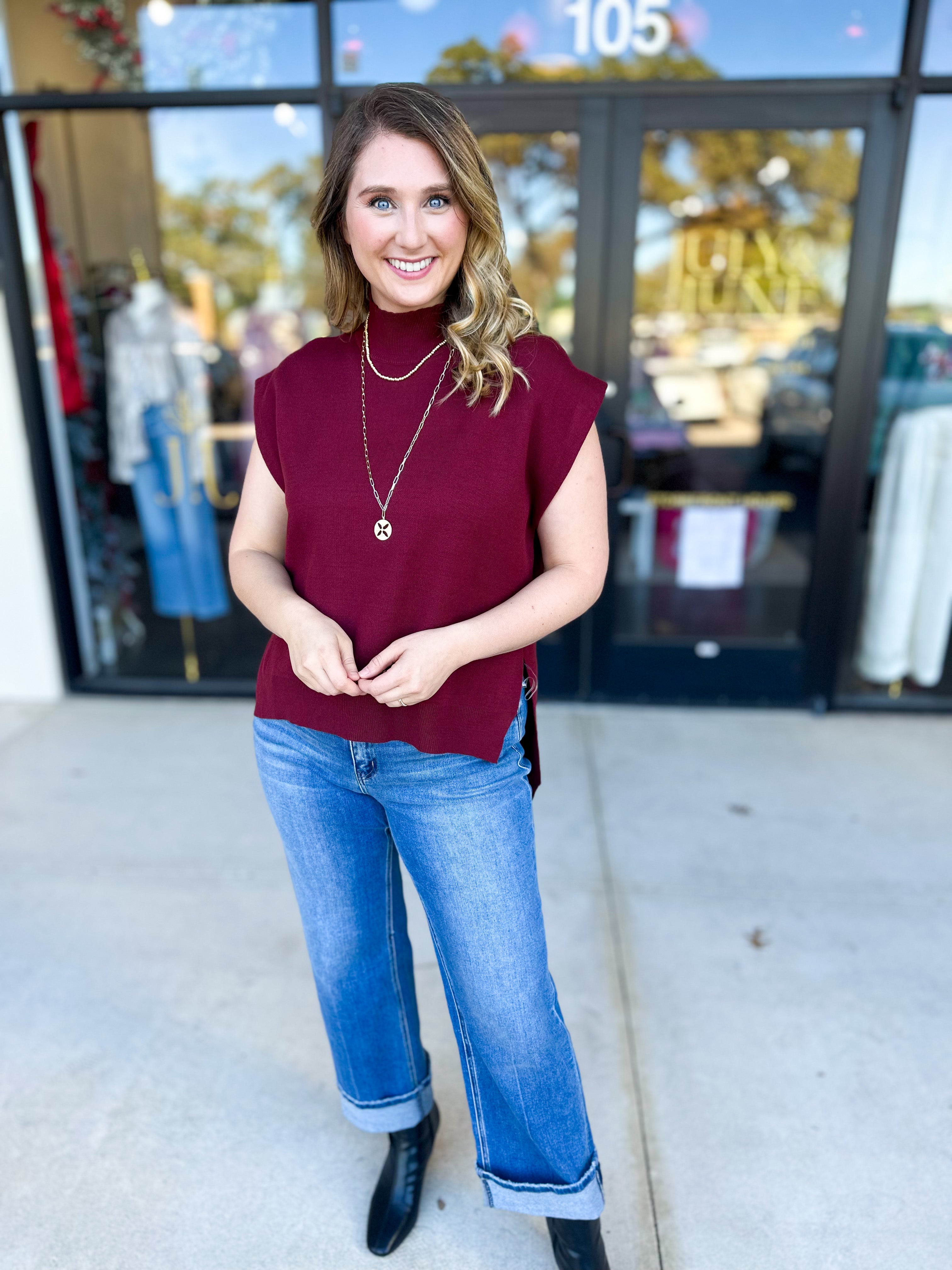 The Abigail Sweater Top - Burgundy-230 Sweaters/Cardis-ENTRO-July & June Women's Fashion Boutique Located in San Antonio, Texas