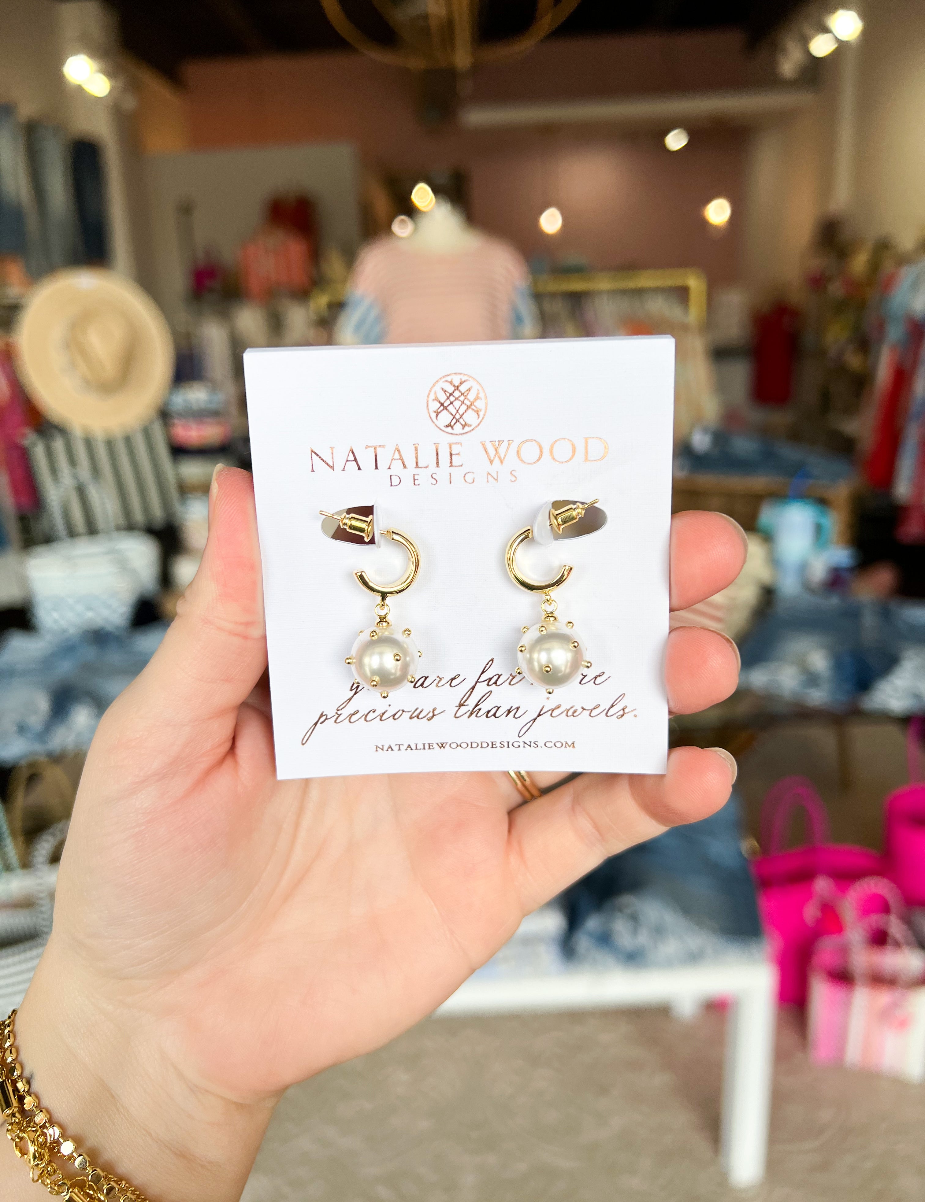 Natalie Wood - Carolina Mini Drop Earrings in Pearl-110 Jewelry & Hair-Natalie Wood-July & June Women's Fashion Boutique Located in San Antonio, Texas