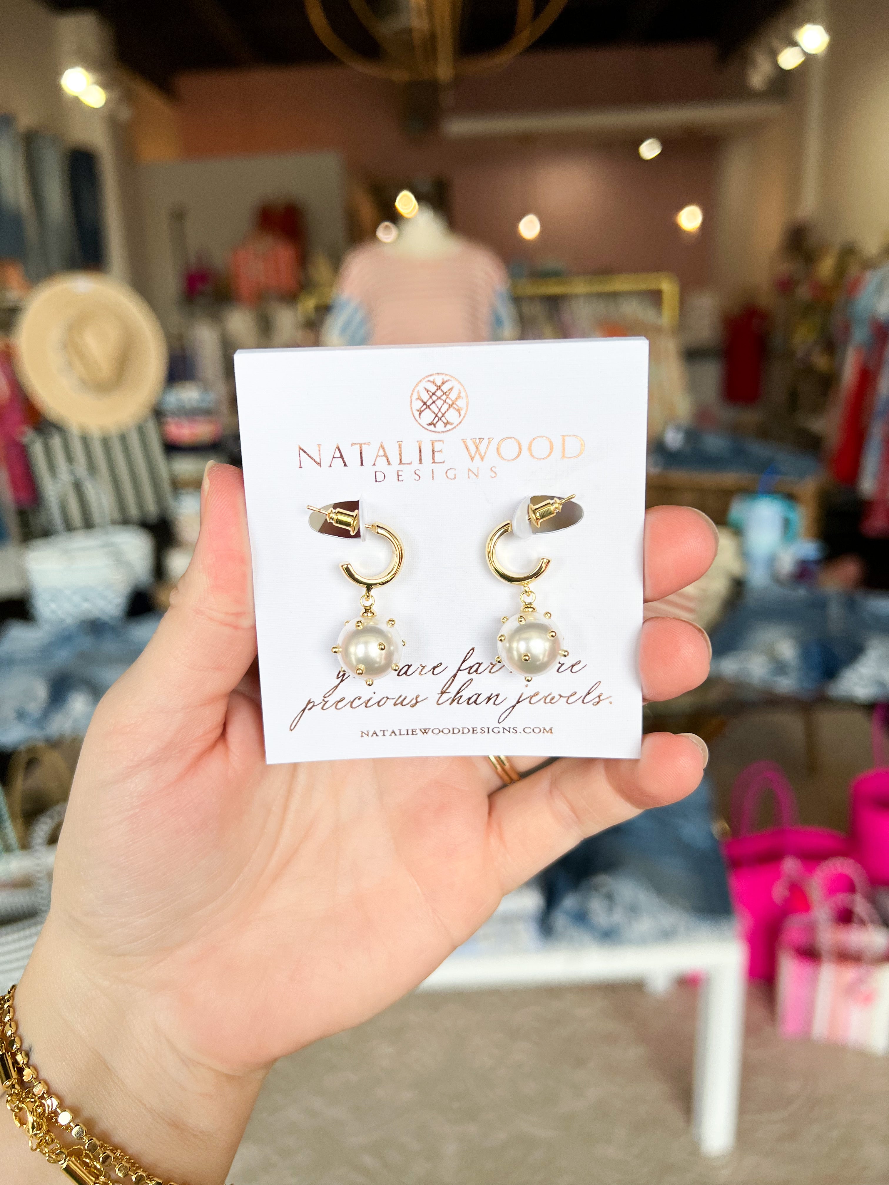 Natalie Wood - Carolina Mini Drop Earrings in Pearl-110 Jewelry & Hair-Natalie Wood-July & June Women's Fashion Boutique Located in San Antonio, Texas