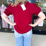 Everyday Ruffle V-Neck Blouse - Crimson-200 Fashion Blouses-JODIFL-July & June Women's Fashion Boutique Located in San Antonio, Texas