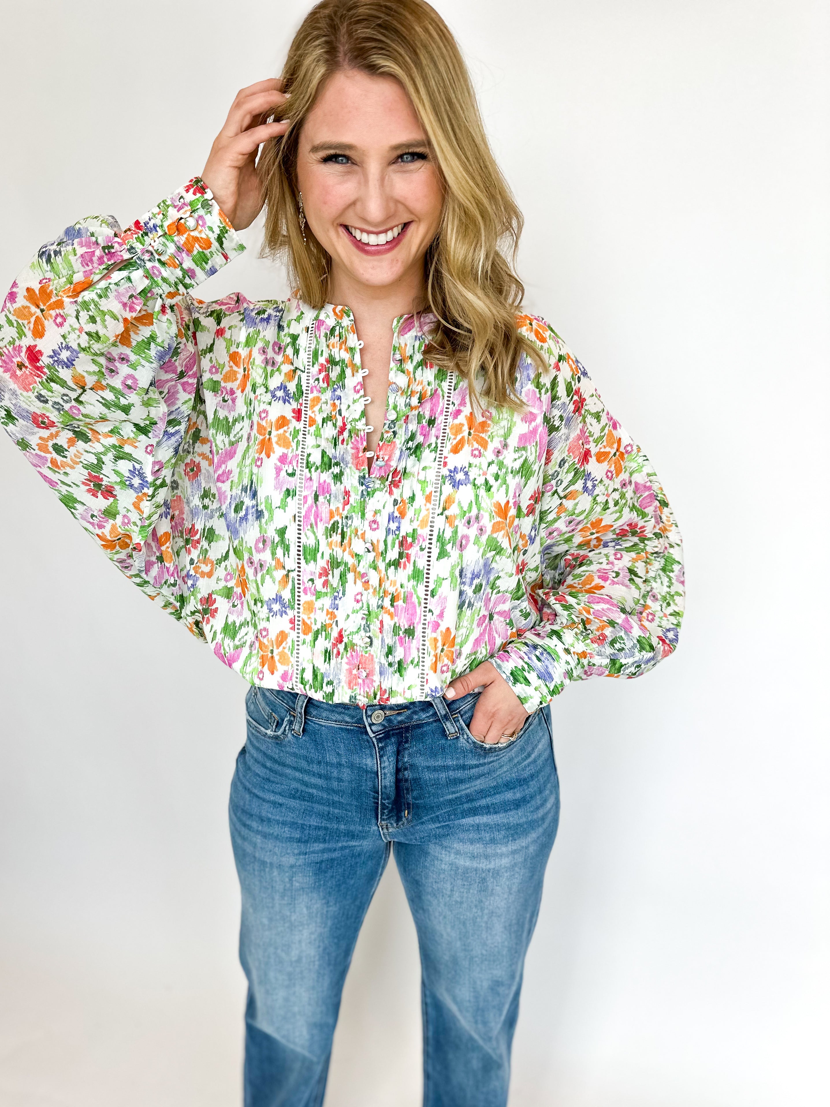 Multi Floral Blouse-200 Fashion Blouses-FATE-July & June Women's Fashion Boutique Located in San Antonio, Texas