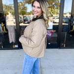 Khaki & Suede Jacket-600 Outerwear-ENTRO-July & June Women's Fashion Boutique Located in San Antonio, Texas