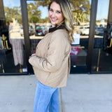 Khaki & Suede Jacket-600 Outerwear-ENTRO-July & June Women's Fashion Boutique Located in San Antonio, Texas