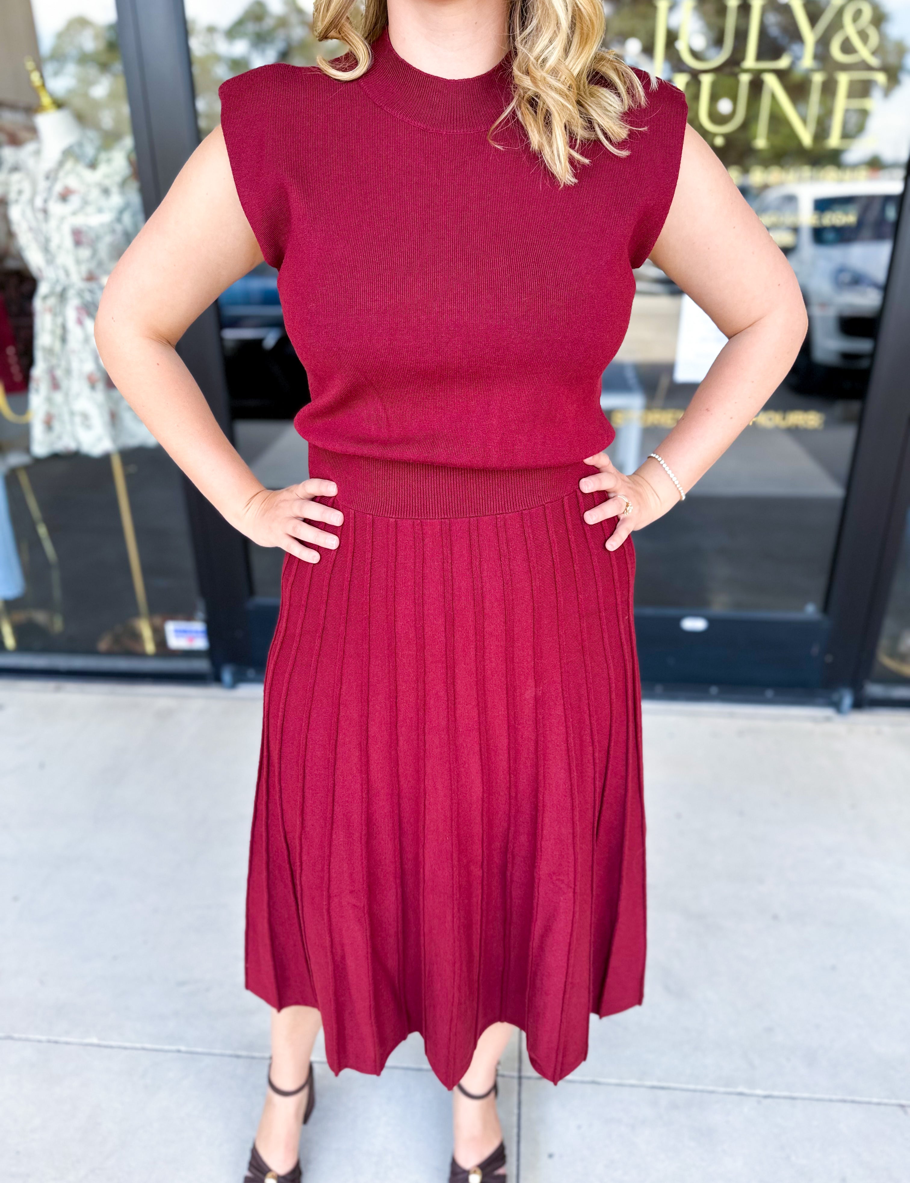 THML - Burgundy Knit Midi Dress-500 Midi-THML-July & June Women's Fashion Boutique Located in San Antonio, Texas