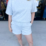 Pink Friday Doorbuster - Scuba Short Set - Heather Grey - IN STORE-PINK FRIDAY DOORBUSTERS-ZENANA-July & June Women's Fashion Boutique Located in San Antonio, Texas