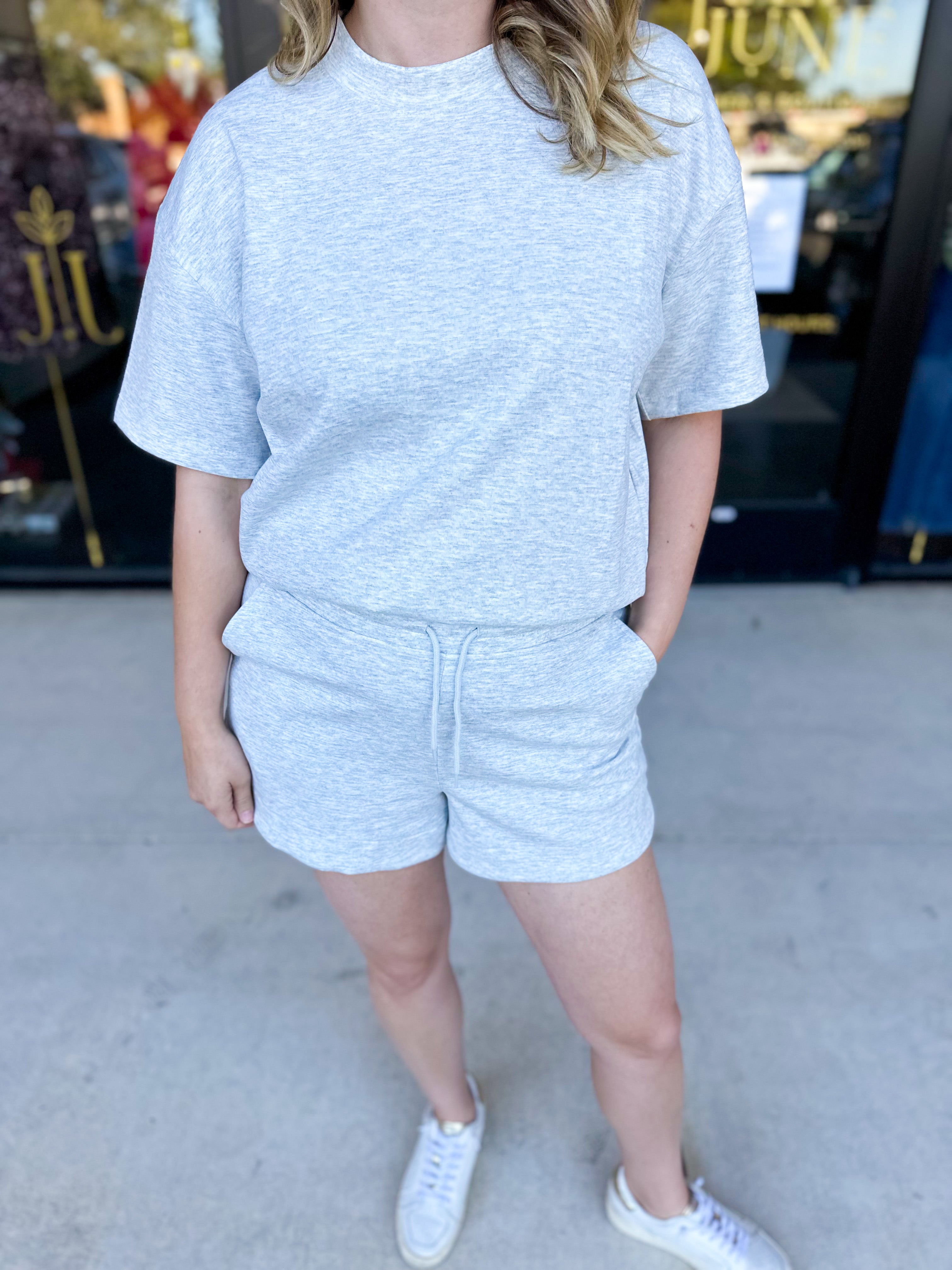 Pink Friday Doorbuster - Scuba Short Set - Heather Grey - IN STORE-PINK FRIDAY DOORBUSTERS-ZENANA-July & June Women's Fashion Boutique Located in San Antonio, Texas